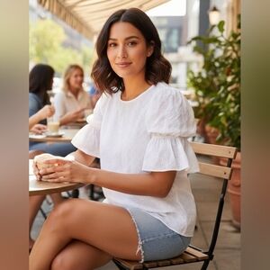 Lilly Pulitzer Cotton Lailah Eyelet Top In Resort White Size M